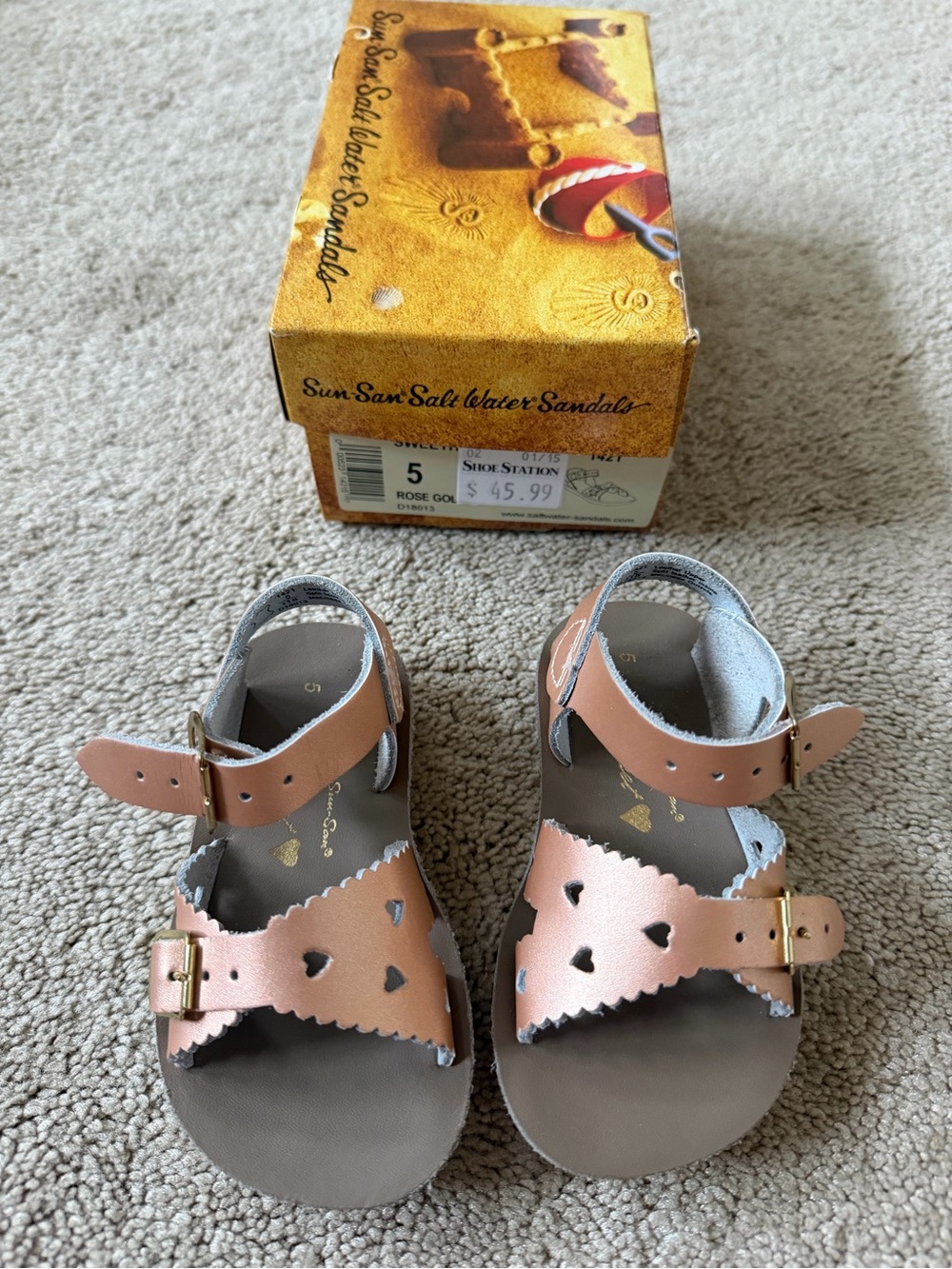 Sun-San Rose Gold Heart Cutout Kids Sandals